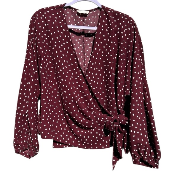 Altar'd State Tops - ALTAR’D STATE Polka Dot Wrap Blouse - Burgundy NWOT, size S color-of-the-season